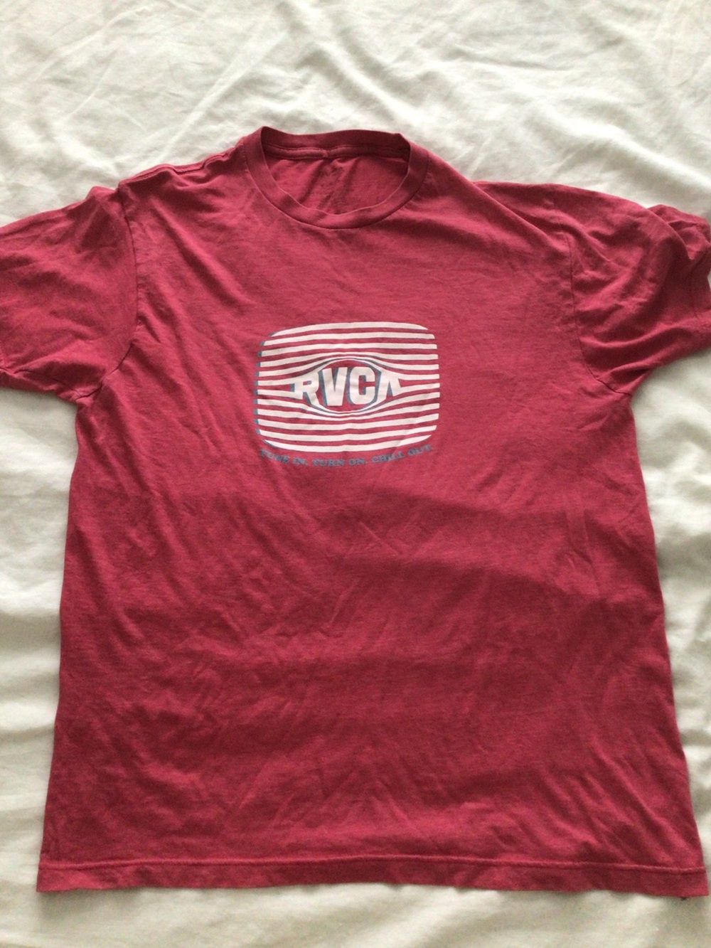 RVCA Tune In Turn On Chill Out Graphic Red Tee - Medium